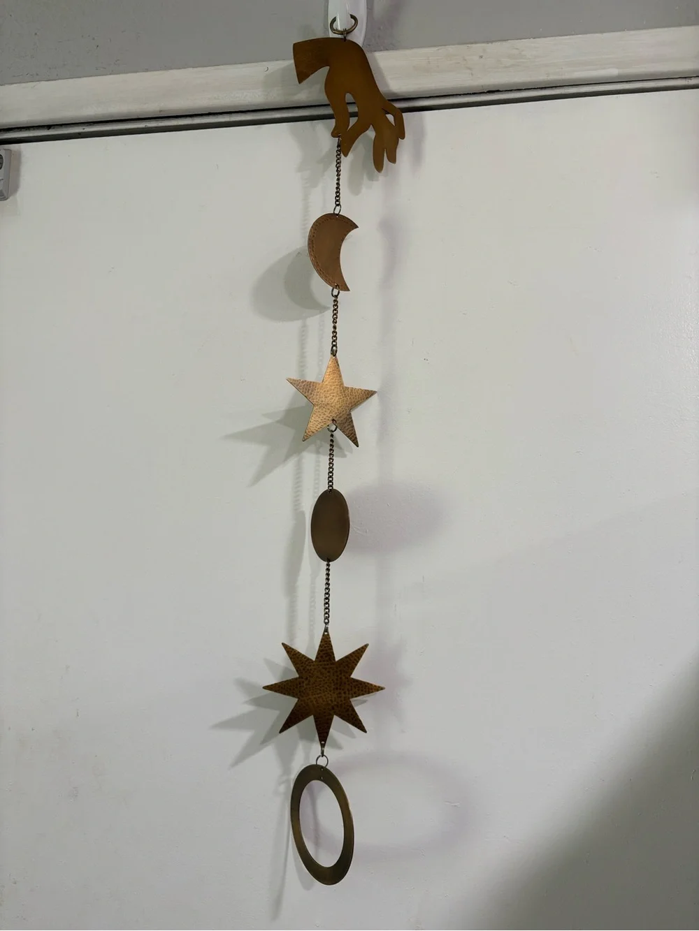 Celestial Hanging Metal Mobile Wind Chime Moon Stars Rings Hand Gypsy Whimsy